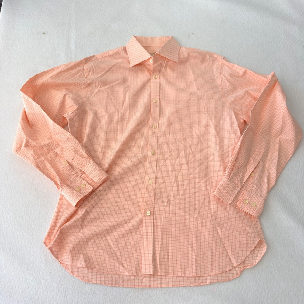 Michael Kors Mens Slim Fit Orange Micro Check Cotton Dress Shirt 16.5 34/35 L